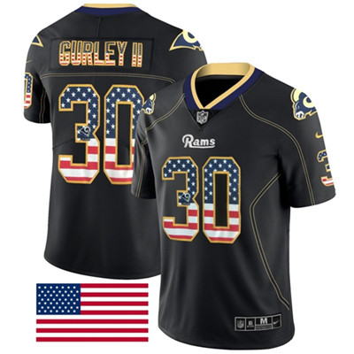 Nike Los Angeles Rams #30 Todd Gurley II Black Men’s Stitched NFL Limited Rush USA Flag Jersey