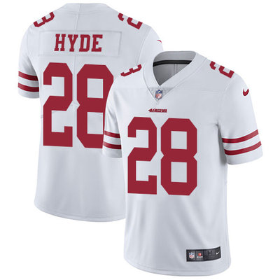 Nike San Francisco 49ers #28 Carlos Hyde White Men’s Stitched NFL Vapor Untouchable Limited Jersey