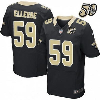 Men’s New Orleans Saints #59 Dannell Ellerbe Black 50th Season Patch Stitched NFL Nike Elite Jersey