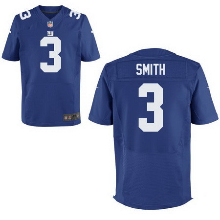 Men’s New York Giants #3 Geno Smith Royal Blue Team Color Stitched NFL Nike Elite Jersey