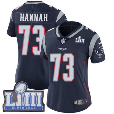 #73 Limited John Hannah Navy Blue Nike NFL Home Women’s Jersey New England Patriots Vapor Untouchable Super Bowl LIII Bound