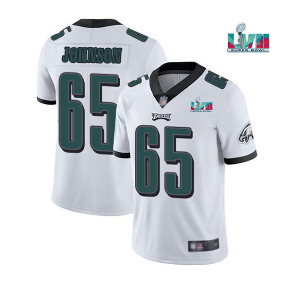 Men’s Philadelphia Eagles #65 Lane Johnson White Super Bowl LVII Patch Vapor Untouchable Limited Stitched Jersey