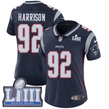 Women’s New England Patriots #92 James Harrison Navy Blue Nike NFL Home Vapor Untouchable Super Bowl LIII Bound Limited Jersey