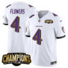 Men’s Baltimore Ravens #4 Zay Flowers White 2023 F.U.S.E. AFC North Champions Vapor Limited Football Stitched Jersey