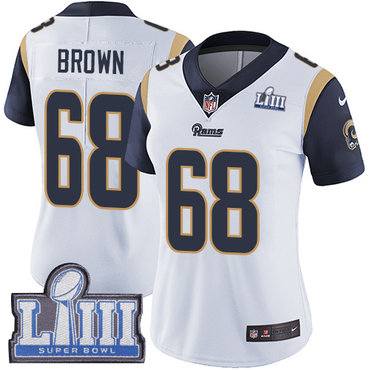 #68 Limited Jamon Brown White Nike NFL Road Women’s Jersey Los Angeles Rams Vapor Untouchable Super Bowl LIII Bound
