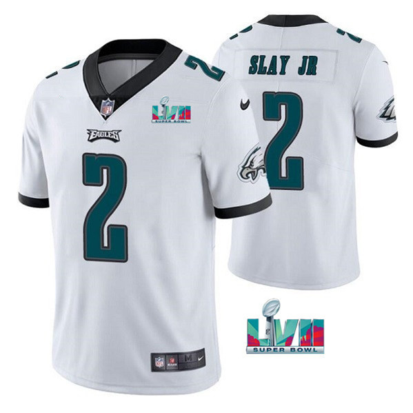 Men’s Philadelphia Eagles #2 Darius Slay JR White Super Bowl LVII Patch Vapor Untouchable Limited Stitched Jersey