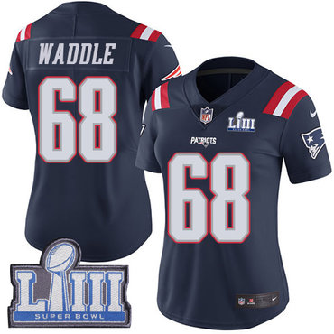#68 Limited LaAdrian Waddle Navy Blue Nike NFL Women’s Jersey New England Patriots Rush Vapor Untouchable Super Bowl LIII Bound