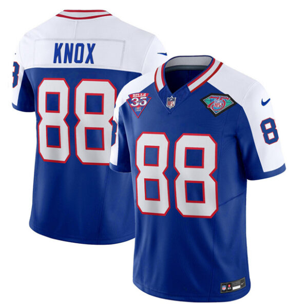 Men’s Buffalo Bills #88 Dawson Knox Blue White 2023 F.U.S.E. 75th Anniversary Throwback Vapor Untouchable Limited Football Stitched Jersey