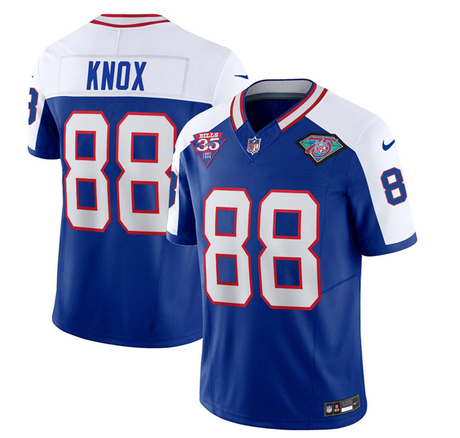 Men’s Buffalo Bills #88 Dawson Knox Blue White 2023 F.U.S.E. 75th Anniversary Throwback Vapor Untouchable Limited Football Stitched Jersey