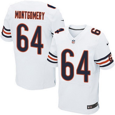 Men’s Chicago Bears #64 Will Montgomery White Road NFL Nike Elite Jersey