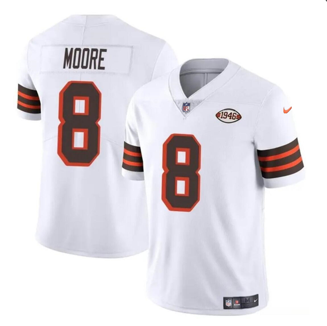 Men’s Cleveland Browns #8 Elijah Moore White 1946 Collection Vapor Limited Football Stitched Jersey