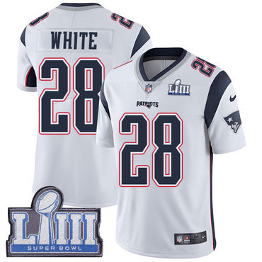 #28 Limited James White White Nike NFL Road Men’s Jersey New England Patriots Vapor Untouchable Super Bowl LIII Bound