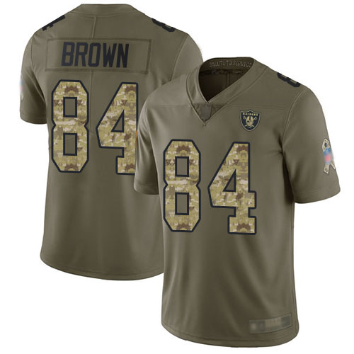 Men’s Oakland Raiders #84 Antonio Brown Olive Camo Stitched Football Limited 2017 Salute To Service Jersey