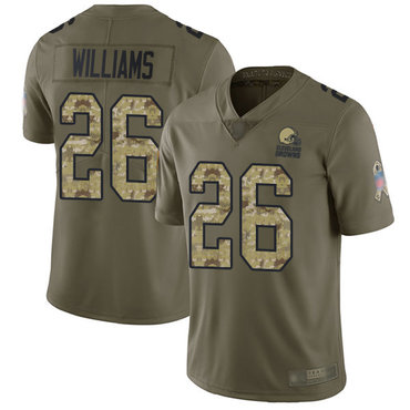 Browns #26 Greedy Williams Olive Camo Men’s Stitched Football Limited 2017 Salute To Service Jersey