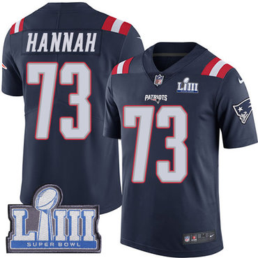 #73 Limited John Hannah Navy Blue Nike NFL Men’s Jersey New England Patriots Rush Vapor Untouchable Super Bowl LIII Bound