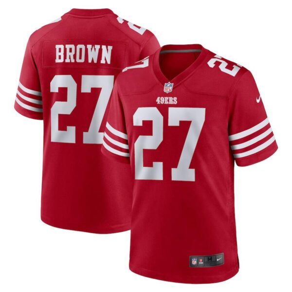 Men’s San Francisco 49ers #27 Ji’Ayir Brown Red Game Football Stitched Jersey