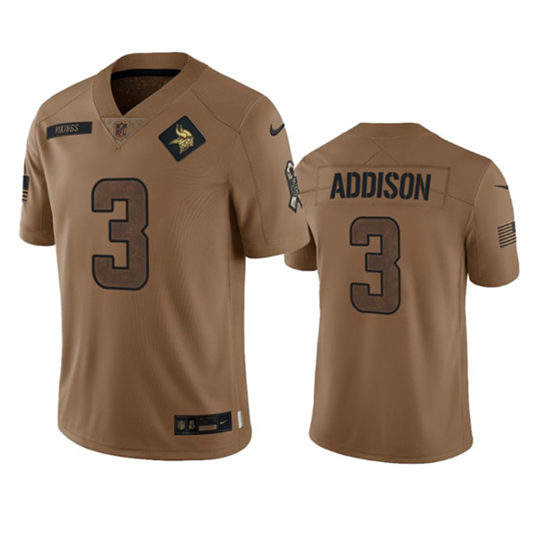 Men’s Minnesota Vikings #3 Jordan Addison 2023 Brown Salute To Service Limited Football Stitched Jersey