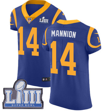Men’s Los Angeles Rams #14 Sean Mannion Royal Blue Nike NFL Alternate Vapor Untouchable Super Bowl LIII Bound Elite Jersey