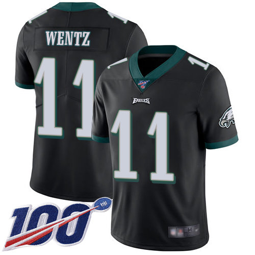 Eagles #11 Carson Wentz Black Alternate Men’s Stitched Football 100th Season Vapor Limited Jersey