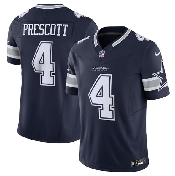 Men’s Dallas Cowboys #4 Dak Prescott Navy 2023 F.U.S.E. Vapor Limited Stitched Football Jersey