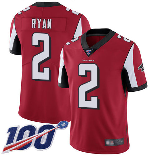 Falcons #2 Matt Ryan Red Team Color Men’s Stitched Football 100th Season Vapor Limited Jersey