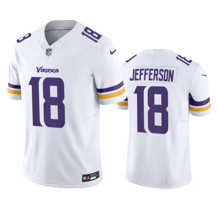 Men’s Minnesota Vikings #18 Justin Jefferson White 2023 F.U.S.E. Vapor Untouchable Stitched Jersey
