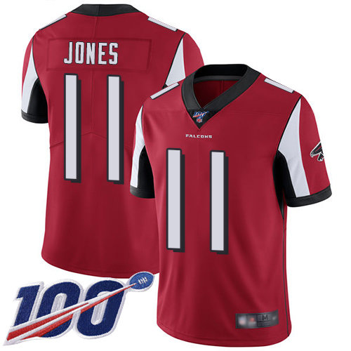 Falcons #11 Julio Jones Red Team Color Men’s Stitched Football 100th Season Vapor Limited Jersey