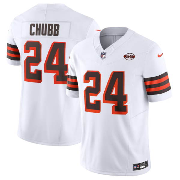 Men’s Cleveland Browns #24 Nick Chubb White 2023 F.U.S.E. 1946 Collection Vapor Untouchable Limited Football Stitched Jersey