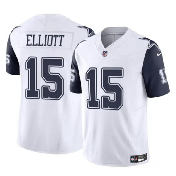 Men’s Dallas Cowboys #15 Ezekiel Elliott White 2023 F.U.S.E Color Rush Limited Football Stitched Jersey