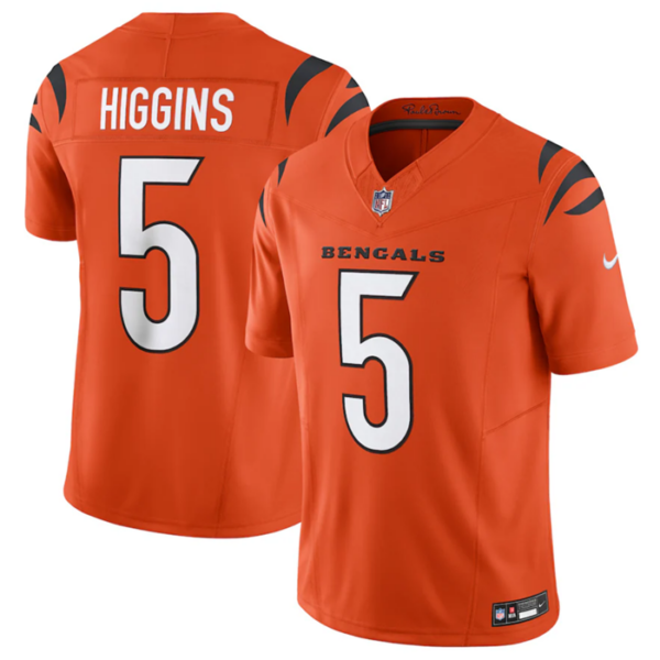 Men’s Cincinnati Bengals #5 Tee Higgins Orange 2023 F.U.S.E. Vapor Untouchable Limited Stitched Jersey