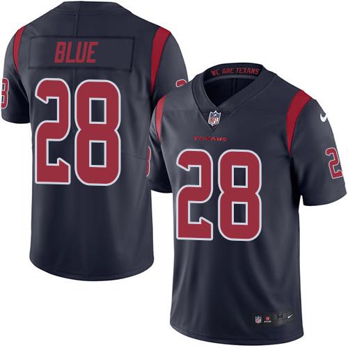 Nike Texans #28 Alfred Blue Navy Blue Men’s Stitched NFL Limited Rush Jersey