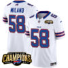 Men’s Buffalo Bills #58 Matt Milano White 2023 F.U.S.E. AFC East Champions Ptach Football Stitched Jersey