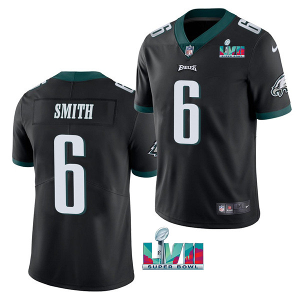 Men’s Philadelphia Eagles #6 DeVonta Smith Black Super Bowl LVII Patch Vapor Untouchable Limited Stitched Jersey