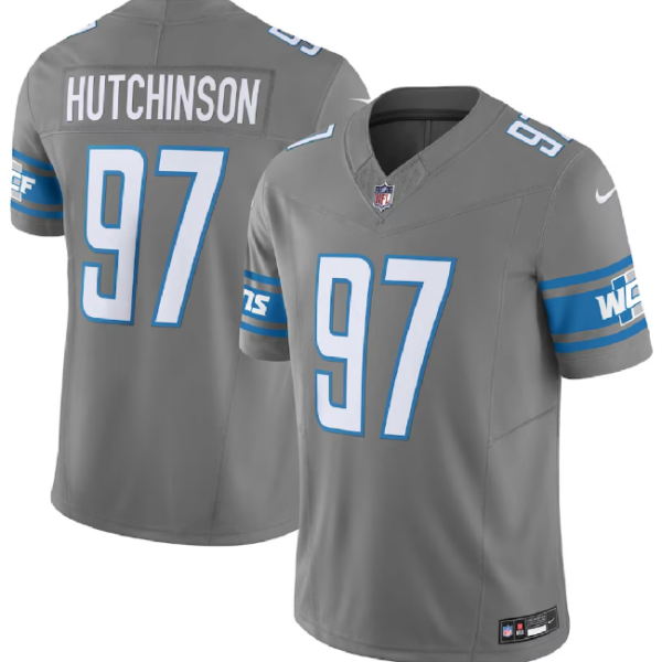 Men’s Detroit Lions #97 Aidan Hutchinson Grey 2023 F.U.S.E. Vapor Untouchable Limited Football Stitched Jersey