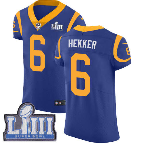 Men’s Los Angeles Rams #6 Johnny Hekker Royal Blue Nike NFL Alternate Vapor Untouchable Super Bowl LIII Bound Elite Jersey