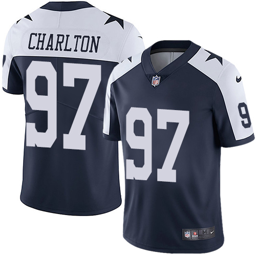 Nike Dallas Cowboys #97 Taco Charlton Navy Blue Thanksgiving Men’s Stitched NFL Vapor Untouchable Limited Throwback Jersey