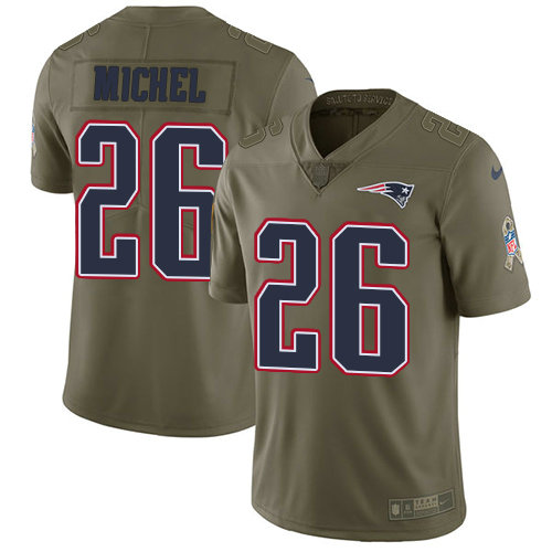 Men’s Nike New England Patriots #26 Sony Michel Olive Stitched NFL Limited 2017 Salute To Service Jersey