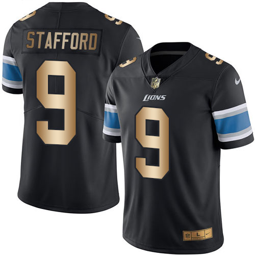Nike Lions #9 Matthew Stafford Black Men’s Stitched NFL Limited Gold Rush Jersey
