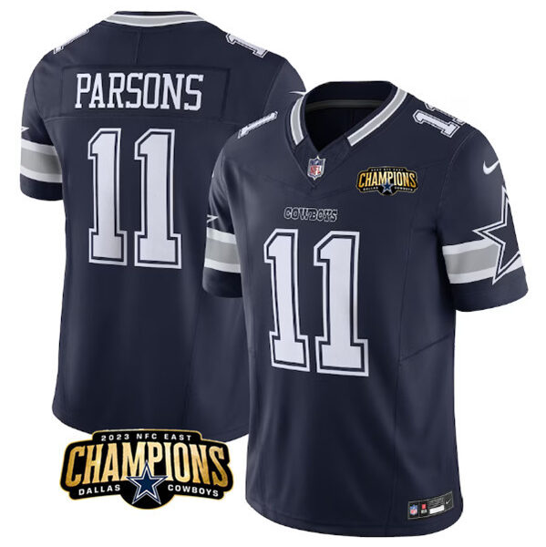 Men’s Dallas Cowboys #11 Micah Parsons Navy 2023 F.U.S.E. NFC East Champions Patch Football Stitched Jersey