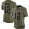 Men’s Buffalo Bills #12 Jim Kelly 2022 Olive Salute To Service Limited Stitched Jersey
