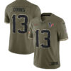 Men’s Houston Texans #13 Brandin Cooks 2022 Olive Salute To Service Limited Stitched Jersey