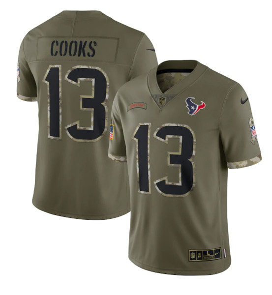 Men’s Houston Texans #13 Brandin Cooks 2022 Olive Salute To Service Limited Stitched Jersey
