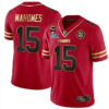 Men’s Kansas City Chiefs #15 Patrick Mahomes Red Gold Super Bowl LVII Patch And 4-star C Patch Vapor Untouchable Limited Stitched Jersey
