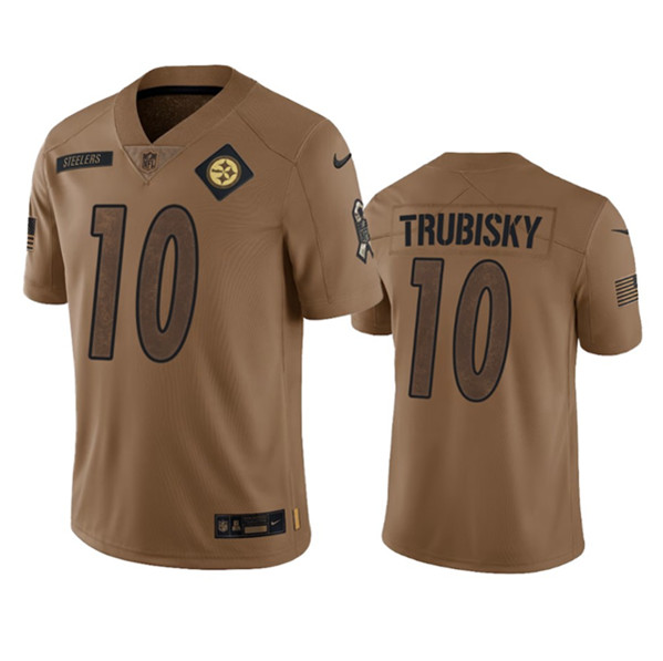 Men’s Pittsburgh Steelers #10 Mitch Trubisky 2023 Brown Salute To Service Limited Football Stitched Jersey