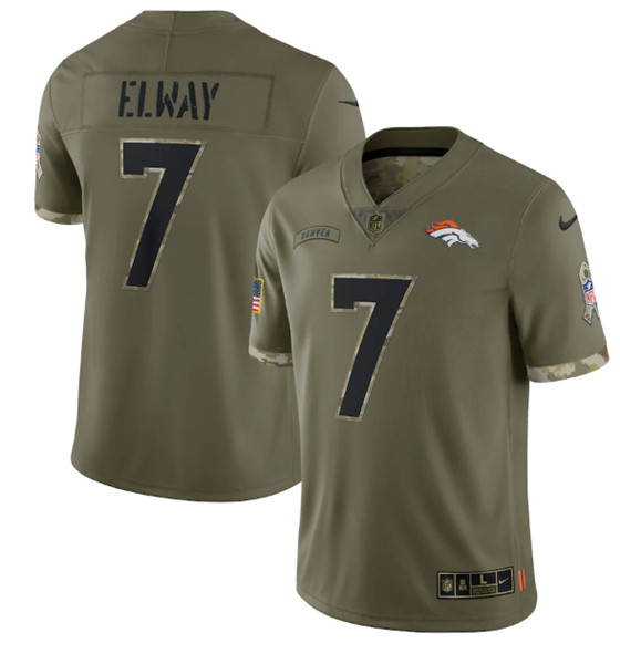 Men’s Denver Broncos #7 John Elway 2022 Olive Salute To Service Limited Stitched Jersey