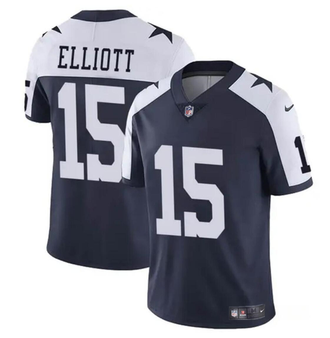 Men’s Dallas Cowboys #15 Ezekiel Elliott Navy White Vapor Untouchable Thanksgiving Limited Football Stitched Jersey
