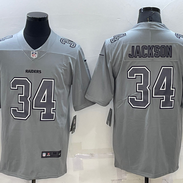 Men’s Las Vegas Raiders #34 Bo Jackson Grey Atmosphere Fashion 2022 Vapor Untouchable Stitched Limited Jersey