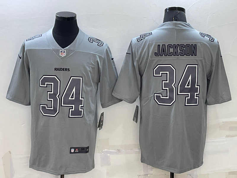 Men’s Las Vegas Raiders #34 Bo Jackson Grey Atmosphere Fashion 2022 Vapor Untouchable Stitched Limited Jersey