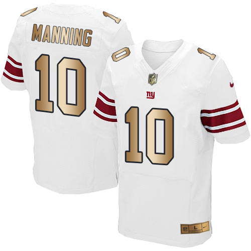 Nike Giants #10 Eli Manning White Men’s Stitched NFL Elite Gold Jersey