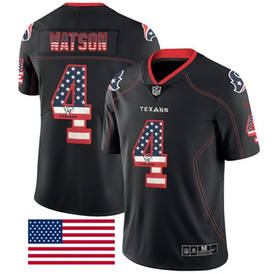 Nike Houston Texans #4 Deshaun Watson Black Men’s Stitched NFL Limited Rush USA Flag Jersey